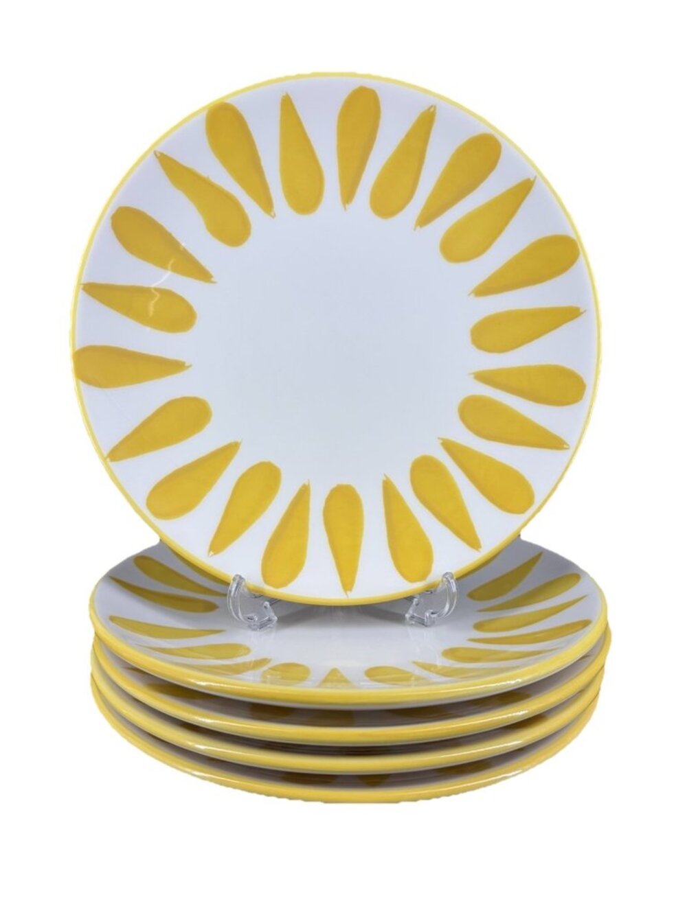 Portugal Ceramic Yellow Sunburst Flower Petal Lotus Plates Set 5